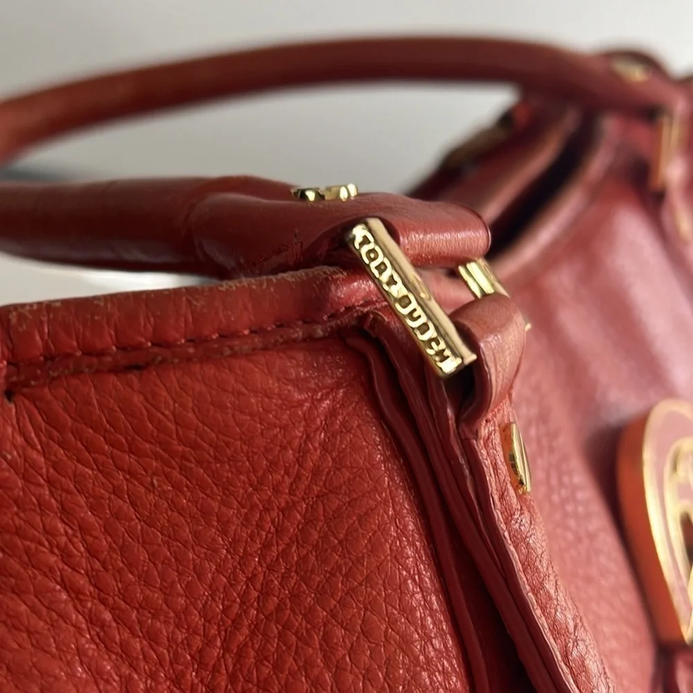 Tory Burch Amanda Orange Salmon Leather Satchel Shoulder Crossbody Bag